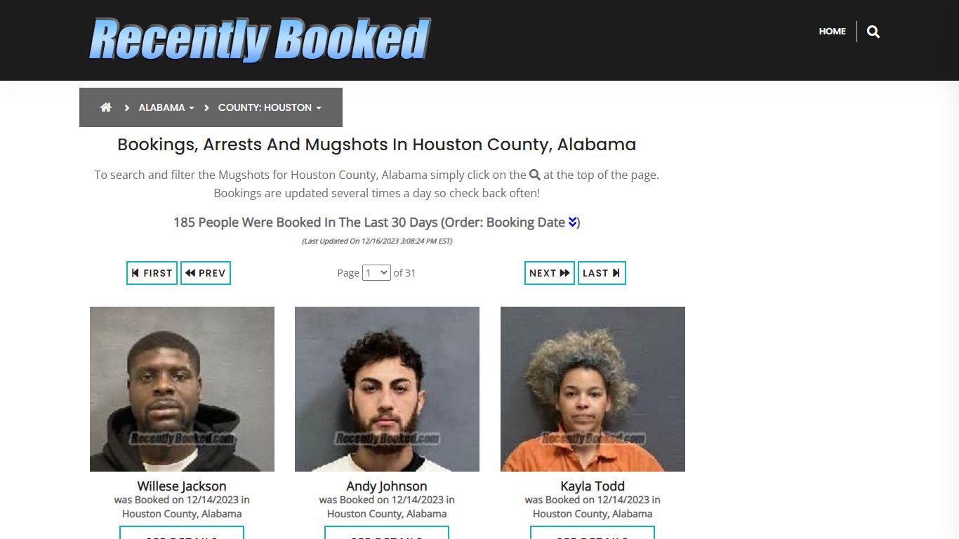 Recent bookings, Arrests, Mugshots in Houston County, Alabama